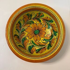 Hand-Painted vintage Italy Floral Ceramic Bowl large yellow orange green pottery